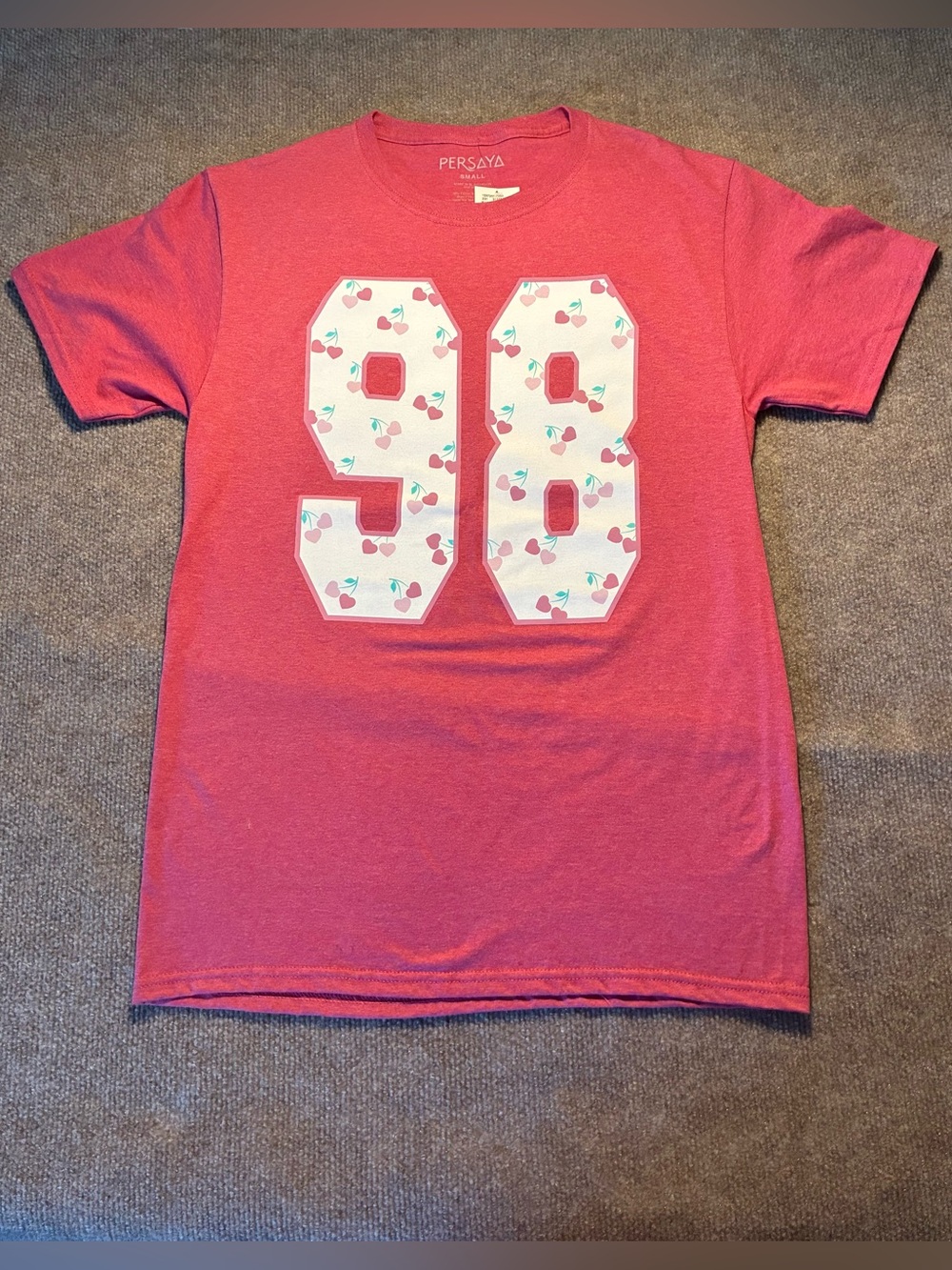 Persaya Pink Short Sleeve Tee with White Cherry '98' Print